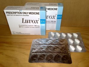 Luvox SSRI box and pill pack