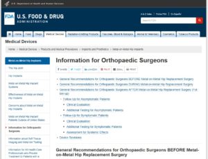 FDA page on Hip Implants