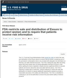 FDA Essure Restrictions 2018