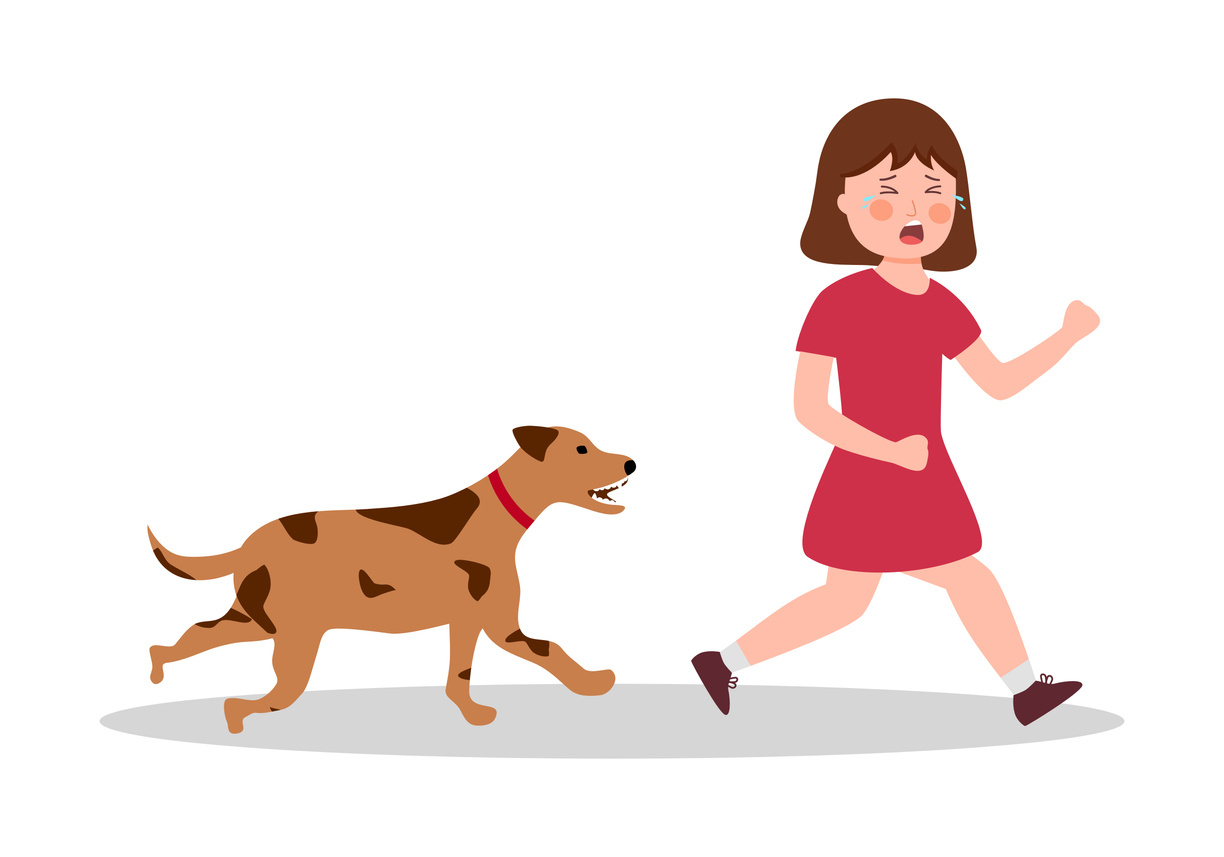 girl running away from dog